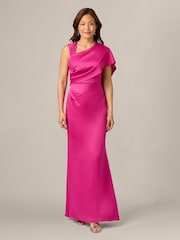 Adrianna Papell Pink Satin Crepe Draped Gown - Image 1 of 6