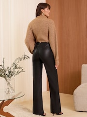 Love & Roses Black Petite Faux Leather Wide Leg Trousers - Image 4 of 4