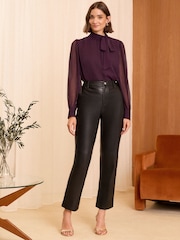 Love & Roses Black Petite Faux Leather Straight Trousers - Image 2 of 4