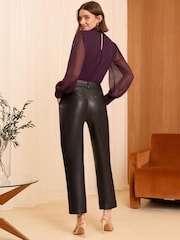 Love & Roses Black Petite Faux Leather Straight Trousers - Image 4 of 4