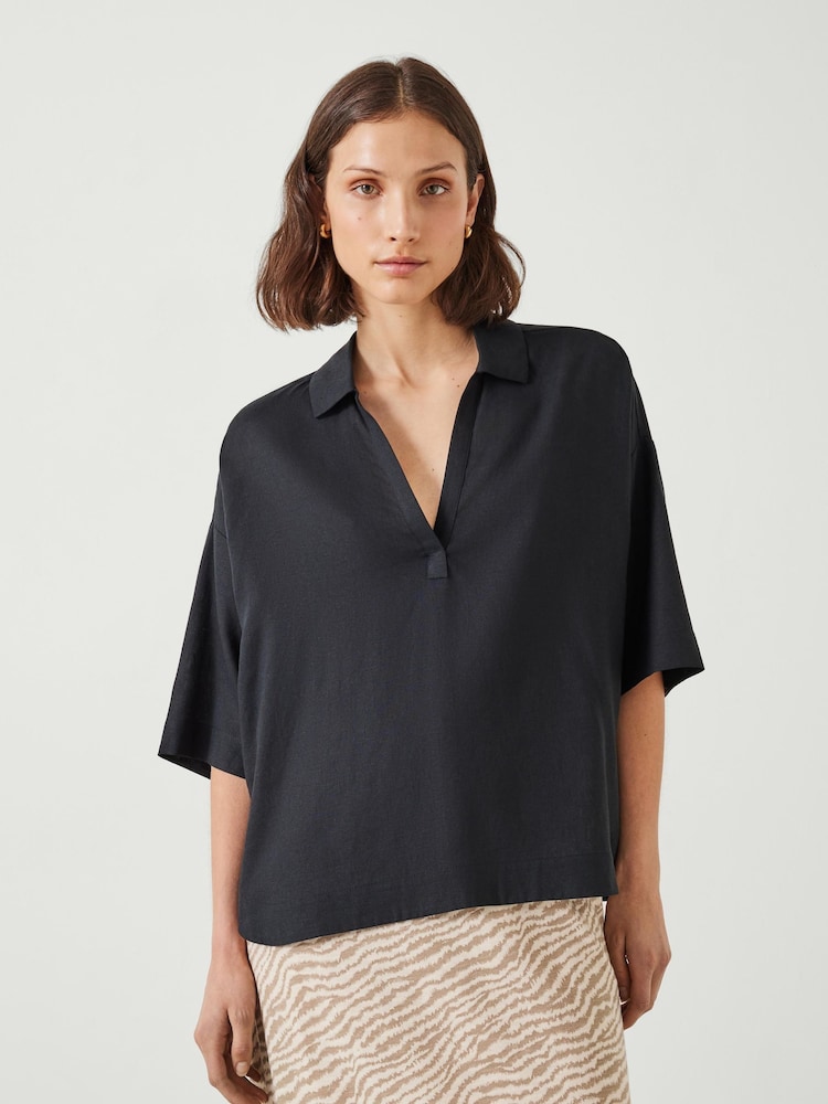 Hush Black Zia Linen Polo Shirt - Image 1 of 5