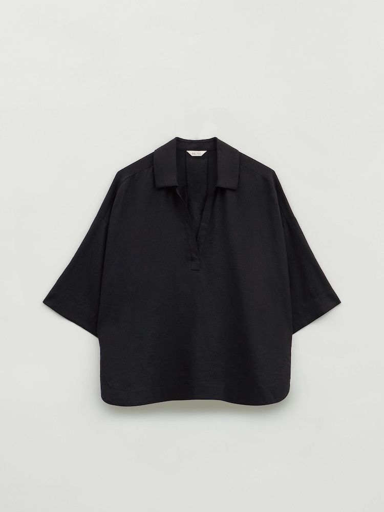 Hush Black Zia Linen Polo Shirt - Image 5 of 5