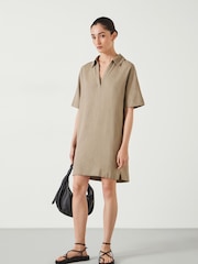 Hush Brown Orla Mini Linen 100% Cotton Polo Dress - Image 2 of 6