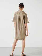 Hush Brown Orla Mini Linen 100% Cotton Polo Dress - Image 3 of 6