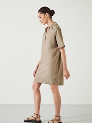 Hush Brown Orla Mini Linen 100% Cotton Polo Dress - Image 4 of 6