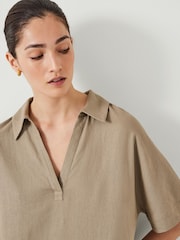 Hush Brown Orla Mini Linen 100% Cotton Polo Dress - Image 5 of 6