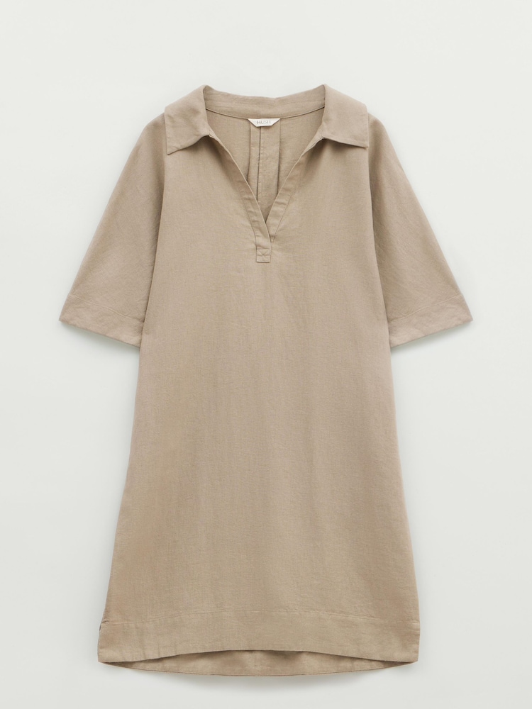 Hush Brown Orla Mini Linen 100% Cotton Polo Dress - Image 6 of 6