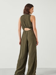 Hush Green Sandy Fluid 100% Cotton Wide Leg Jumpsuit - Image 3 of 6