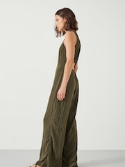 Hush Green Sandy Fluid 100% Cotton Wide Leg Jumpsuit - Image 4 of 6