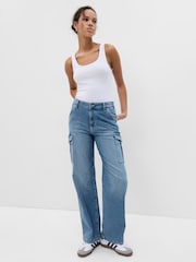 Gap Blue 90s Mid Rise Loose Cargo Jeans - Image 1 of 6
