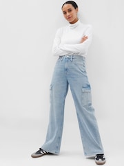 Gap Blue High Waisted Wide Leg Cargo Jeans - Image 1 of 6