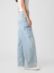 Gap Blue High Waisted Wide Leg Cargo Jeans - Image 4 of 6