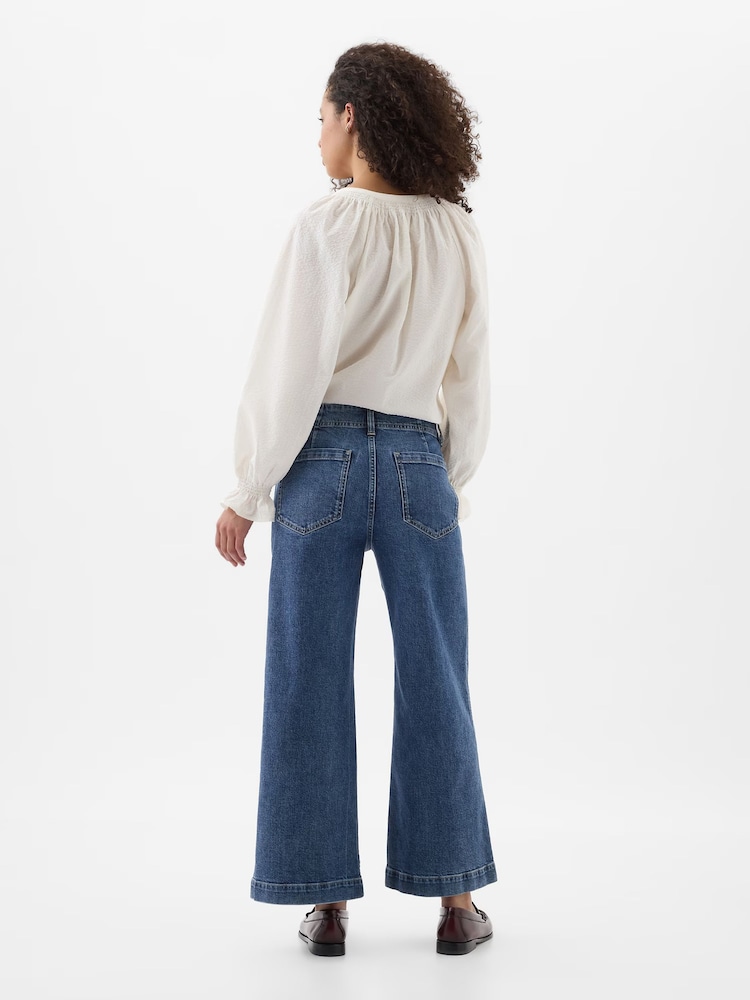Gap Blue High Waisted Wide Leg Cropped Jeans - Image 2 of 5