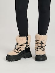 South Beach Black Faux Fur Chunky Lace Up Boots - Image 1 of 3