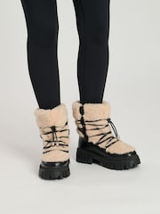 South Beach Black Faux Fur Chunky Lace Up Boots - Image 2 of 3