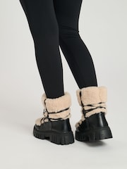 South Beach Black Faux Fur Chunky Lace Up Boots - Image 3 of 3