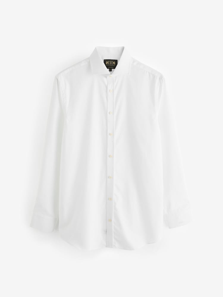 Hawes & Curtis 110 Year Anniverary Fitted Slim White 100% Cotton Shirt With Embroidered Cuff - Image 1 of 4
