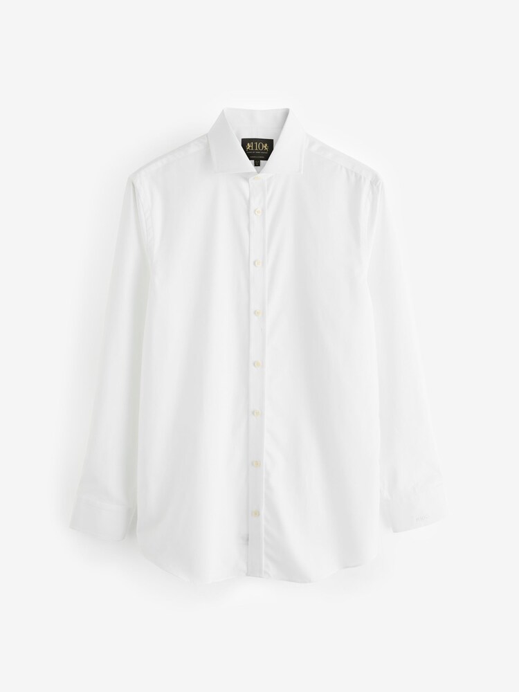 Hawes & Curtis 110 Year Anniverary Fitted Slim White 100% Cotton Shirt With Embroidered Cuff - Image 1 of 4 Hawes & Curtis 110 Year Anniverary Fitted Slim White 100% Cotton Shirt With Embroidered Cuff - Image 1 of 4