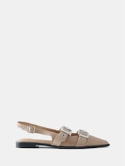 Mint Velvet Natural Leather Buckled Flat Shoes - Image 1 of 4