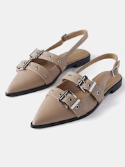 Mint Velvet Natural Leather Buckled Flat Shoes - Image 2 of 4