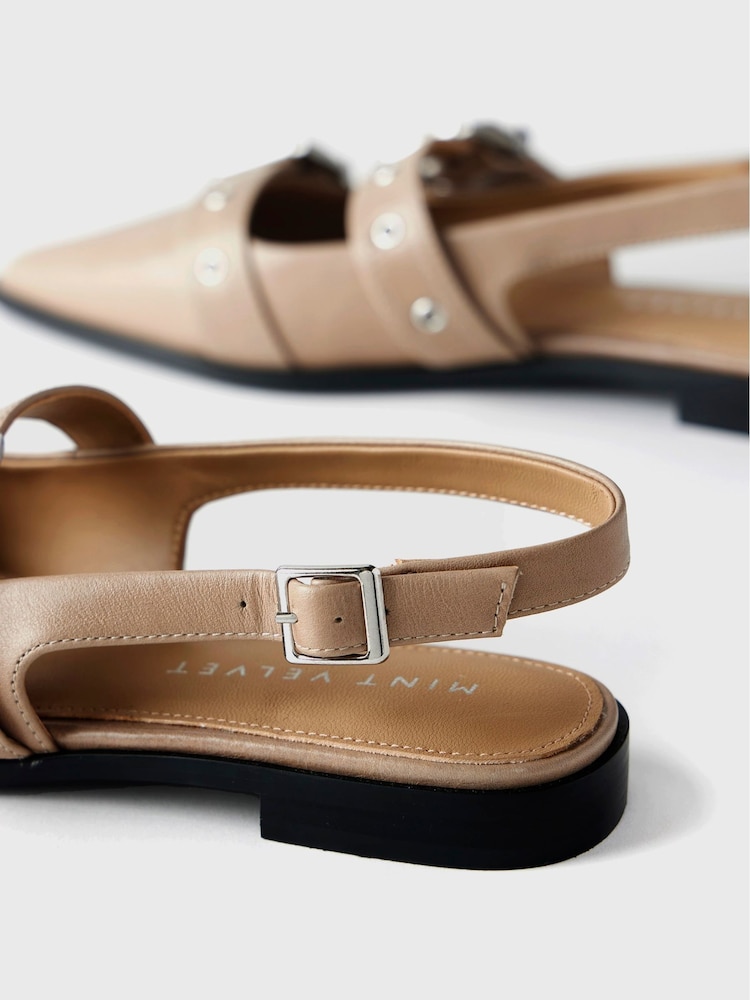 Mint Velvet Natural Leather Buckled Flat Shoes - Image 4 of 4