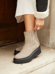 Linzi Natural Valley Platform Ankle Boots With Side Zip Detail - Image 1 of 5