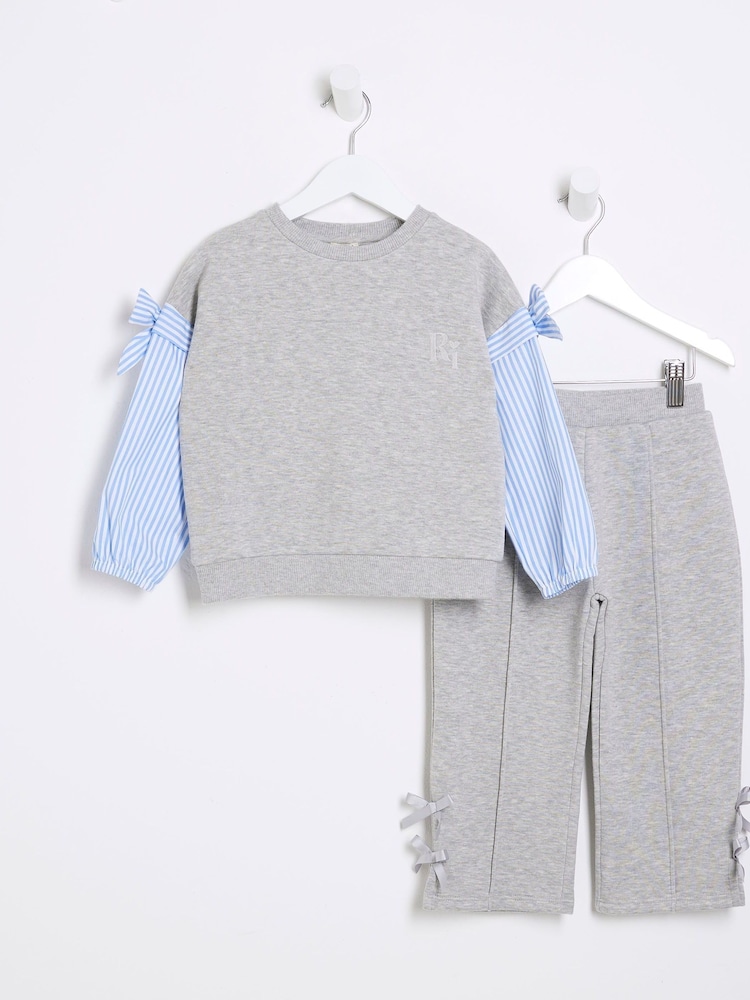River Island Grey Girls Long Sleeve Sweatshirt Set - Image 1 of 5 River Island Grey Girls Long Sleeve Sweatshirt Set - Image 1 of 5