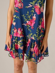 Adrianna Papell Blue Embroidred Short Dress - Image 5 of 6