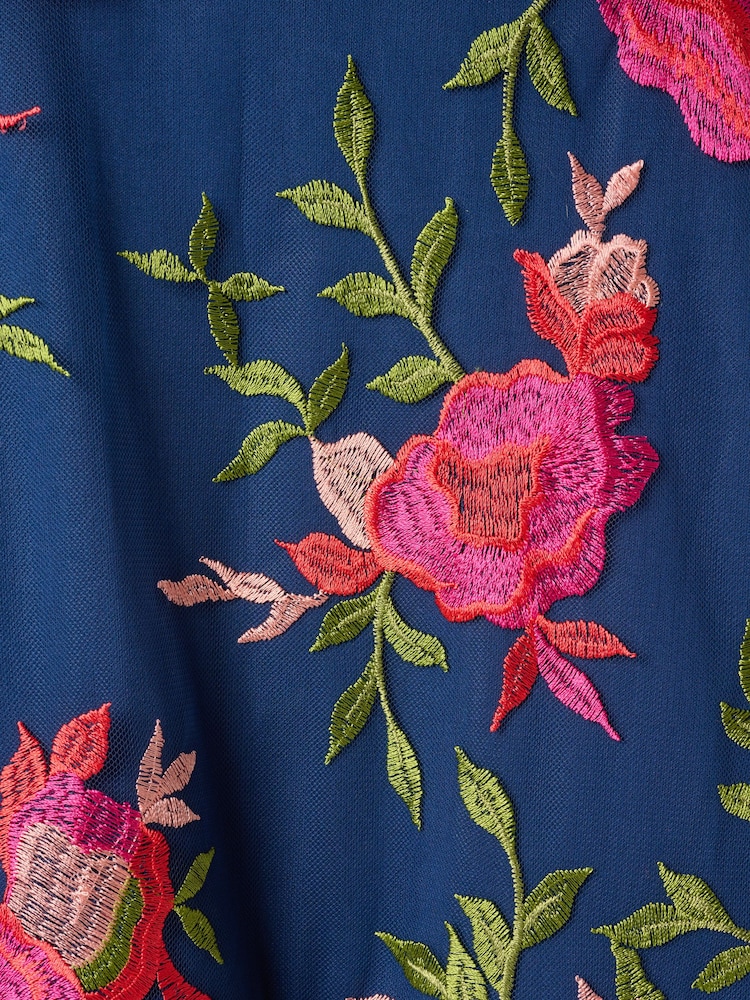 Adrianna Papell Blue Embroidred Short Dress - Image 6 of 6 Adrianna Papell Blue Embroidred Short Dress - Image 6 of 6