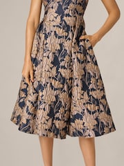 Adrianna Papell Blue Jacquard Midi Dress - Image 5 of 6