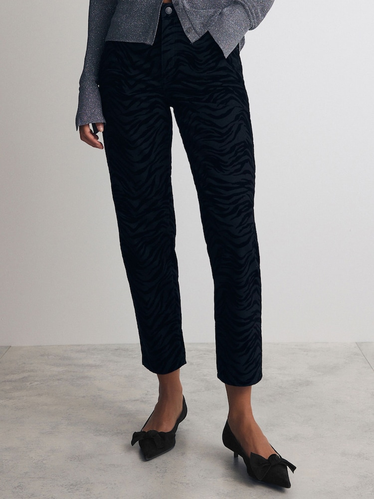 Zebra Print Flocked Straight Leg 100% Cotton Jeans - Image 1 of 9