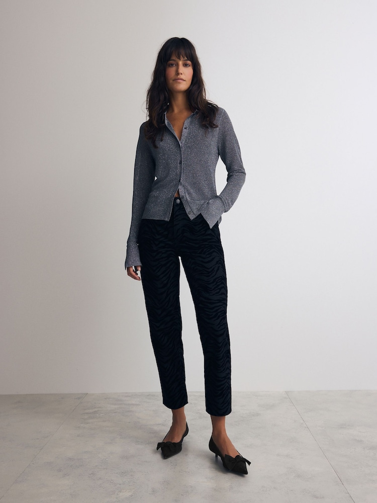 Zebra Print Flocked Straight Leg 100% Cotton Jeans - Image 2 of 9