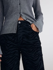 Zebra Print Flocked Straight Leg 100% Cotton Jeans - Image 4 of 9