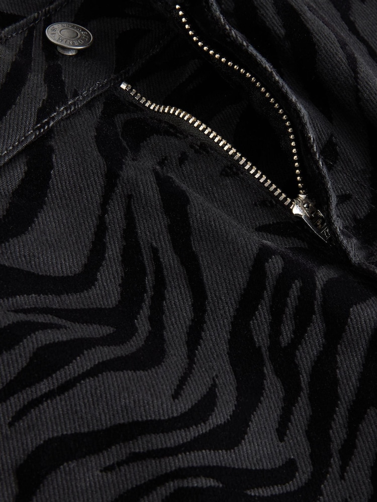 Zebra Print Flocked Straight Leg 100% Cotton Jeans - Image 9 of 9