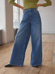 Mittelblau - Jeans mit weitem Bein und Zopfdetail aus 100 % Baumwolle - Bild 4 von 9