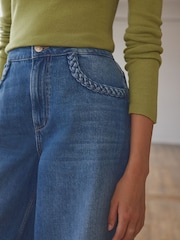 Mittelblau - Jeans mit weitem Bein und Zopfdetail aus 100 % Baumwolle - Bild 6 von 9