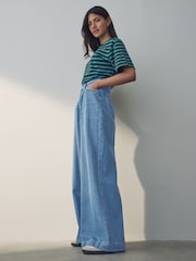 Mid Blue Palazzo Wide Leg 100% Cotton Jeans - Image 2 of 8