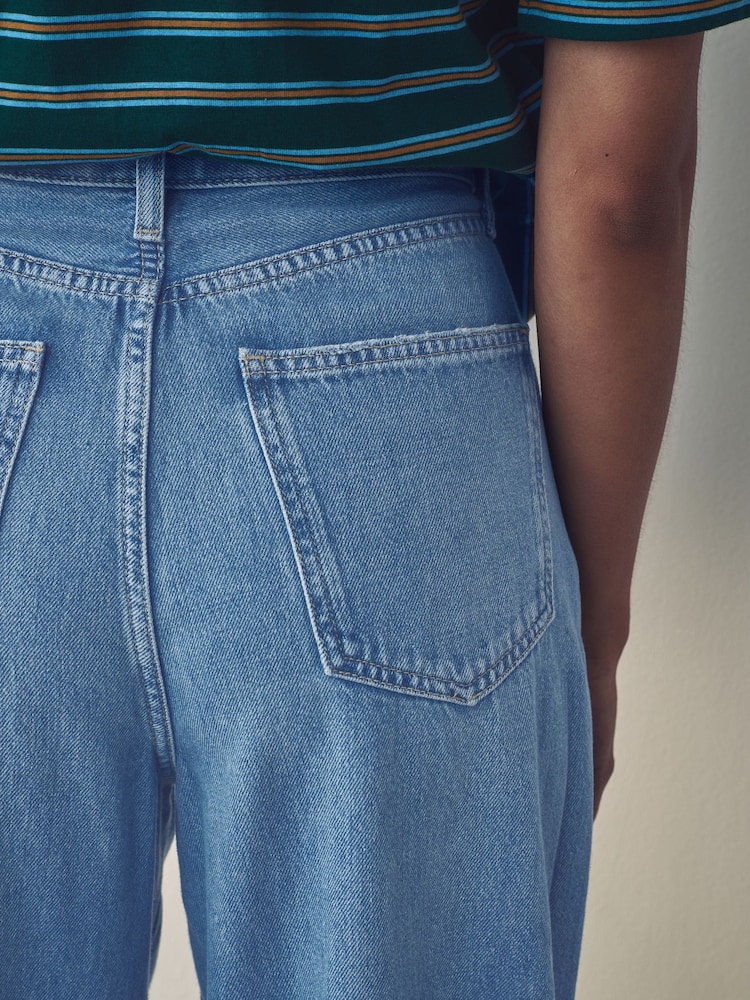 أزرق متوسط - Palazzo Wide Leg 100% Cotton Jeans - Image 5 of 8