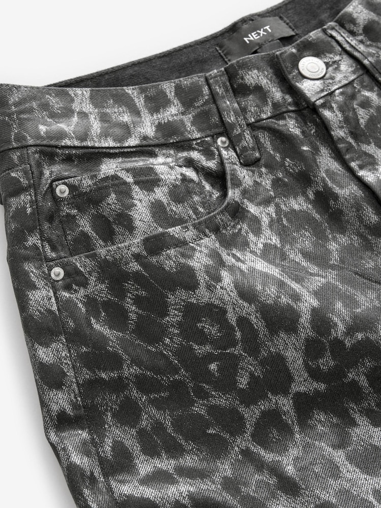 Metallic Leopard Print 100% Cotton Printed Straight Leg Jeans - Image 8 of 8