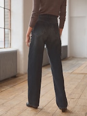 Black Embroidered Wide Leg 100% Cotton Jeans - Image 5 of 9