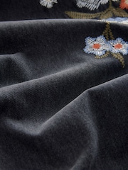Black Embroidered Wide Leg 100% Cotton Jeans - Image 8 of 9