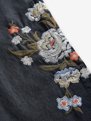 Black Embroidered Wide Leg 100% Cotton Jeans - Image 9 of 9