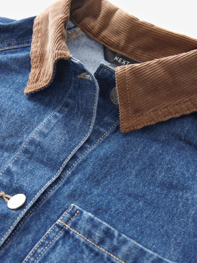 Dark Blue Four Pocket Corduroy Collar Denim Jacket - Image 6 of 7