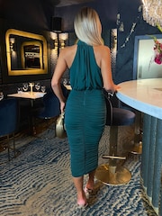 AX Paris Green Halter Neck Ruched Bodycon Midi Dress - Image 2 of 4