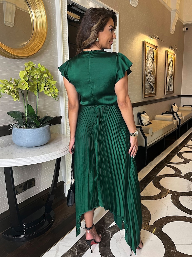 AX Paris Wrap Top Zig Zag Hem Pleated Midi Dress - Image 2 of 4