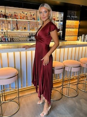 AX Paris Wrap Top Zig Zag Hem Pleated Midi Dress - Image 4 of 4