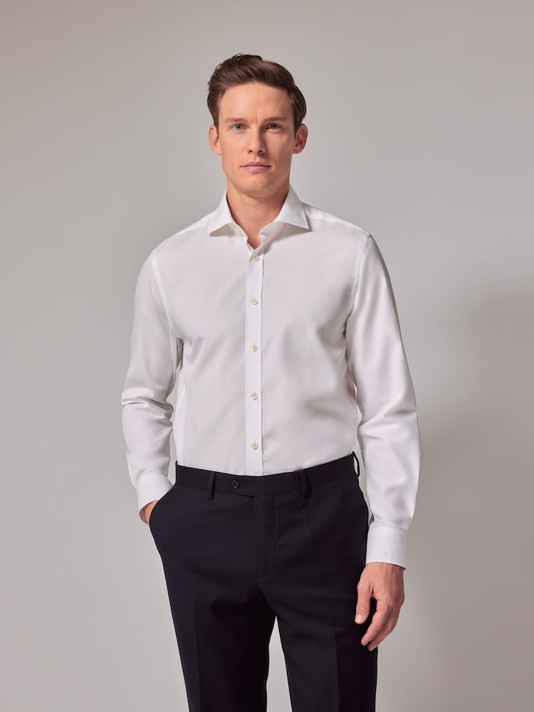 Hawes & Curtis Slim Fit 110 Year Anniversary 100% Cotton White Shirt With Embroidered Cuff - Image 1 of 5
