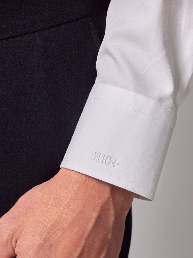 Hawes & Curtis Slim Fit 110 Year Anniversary 100% Cotton White Shirt With Embroidered Cuff - Image 3 of 5