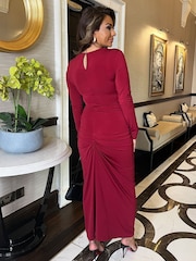 AX Paris Red Long Sleeves Knot Skirt Bodycon Midi Dress - Image 2 of 4