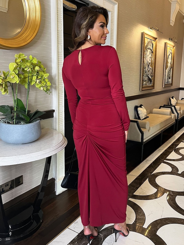 AX Paris Red Long Sleeves Knot Skirt Bodycon Midi Dress - Image 2 of 4